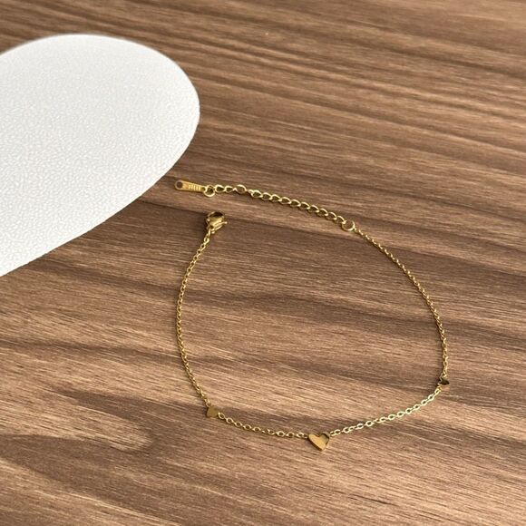 Gold Heart Anklet Q42 - Picture 2 of 5